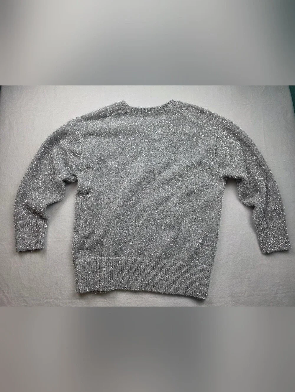 J. Crew Silver Metallic Tinsel Crewneck Sweater Women's Size Large